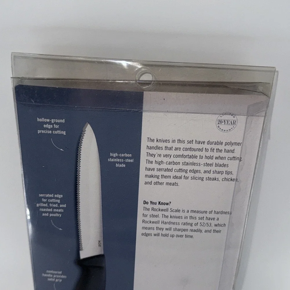 Martha Stewart Everyday 4 Piece Steak Knife Set Comfort Grip Carbon SS BladesNew